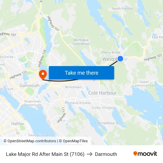 Lake Major Rd After Main St (7106) to Darmouth map