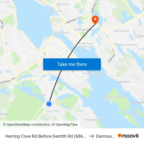 Herring Cove Rd Before Dentith Rd (6866) to Darmouth map