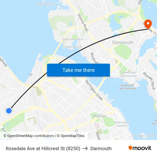 Rosedale Ave at Hillcrest St (8250) to Darmouth map
