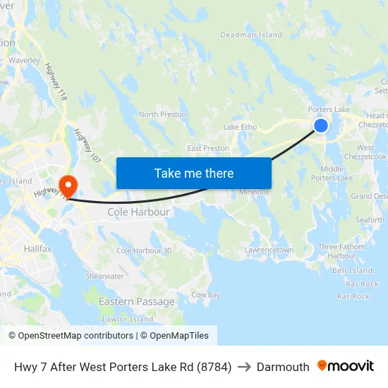 Hwy 7 After West Porters Lake Rd (8784) to Darmouth map