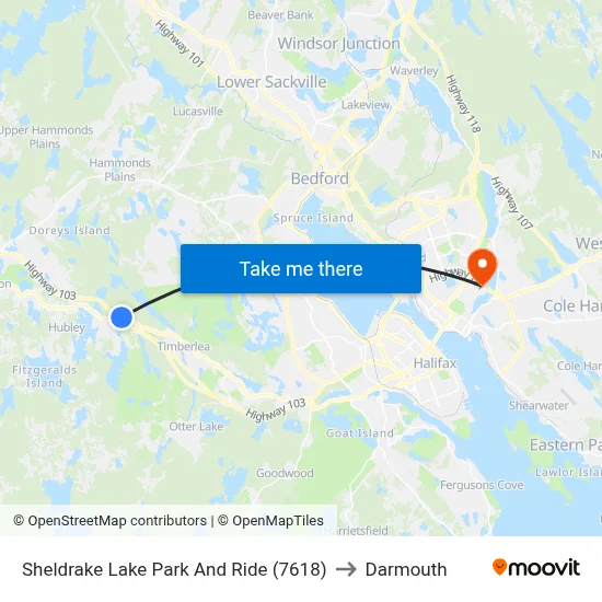 Sheldrake Lake Park And Ride (7618) to Darmouth map