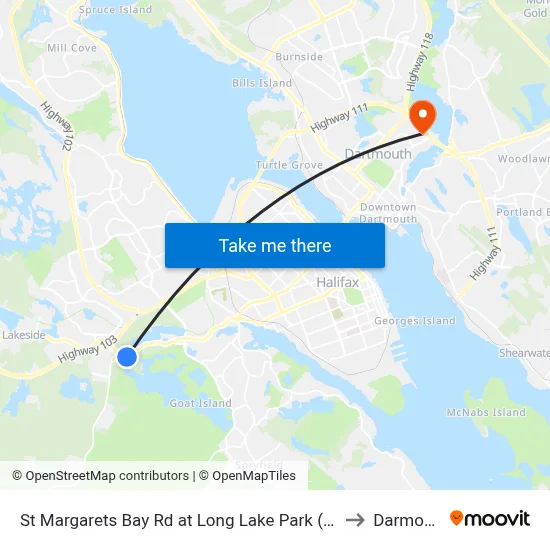 St Margarets Bay Rd at Long Lake Park (8651) to Darmouth map