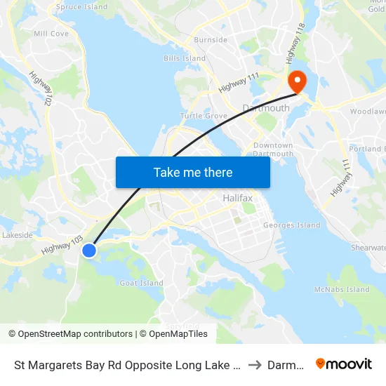 St Margarets Bay Rd Opposite Long Lake Park (8653) to Darmouth map