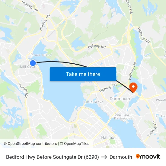 Bedford Hwy Before Southgate Dr (6290) to Darmouth map