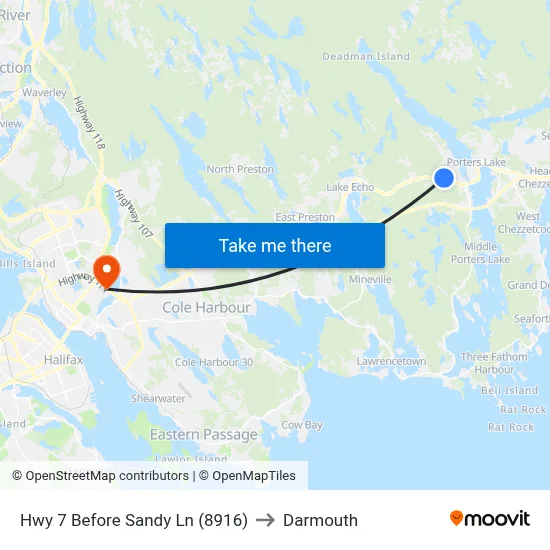 Hwy 7 Before Sandy Ln (8916) to Darmouth map