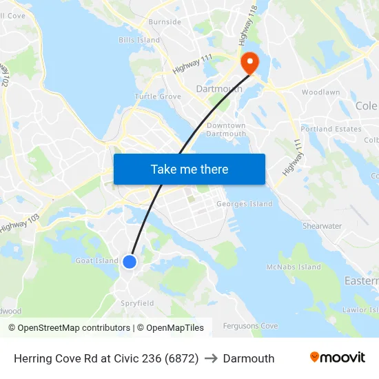 Herring Cove Rd at Civic 236 (6872) to Darmouth map
