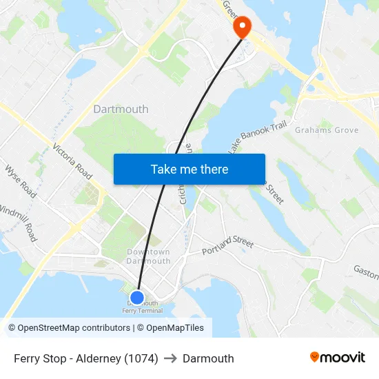 Ferry Stop - Alderney (1074) to Darmouth map