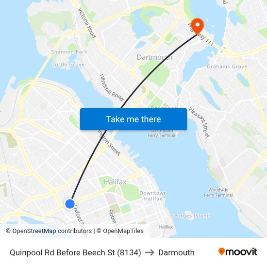 Quinpool Rd Before Beech St (8134) to Darmouth map