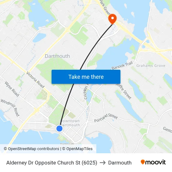 Alderney Dr Opposite Church St (6025) to Darmouth map