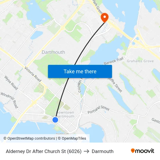 Alderney Dr After Church St (6026) to Darmouth map