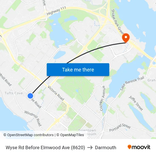 Wyse Rd Before Elmwood Ave (8620) to Darmouth map