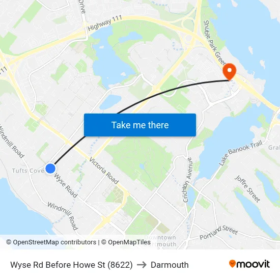 Wyse Rd Before Howe St (8622) to Darmouth map