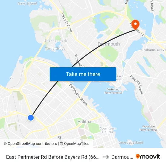 East Perimeter Rd Before Bayers Rd (6619) to Darmouth map