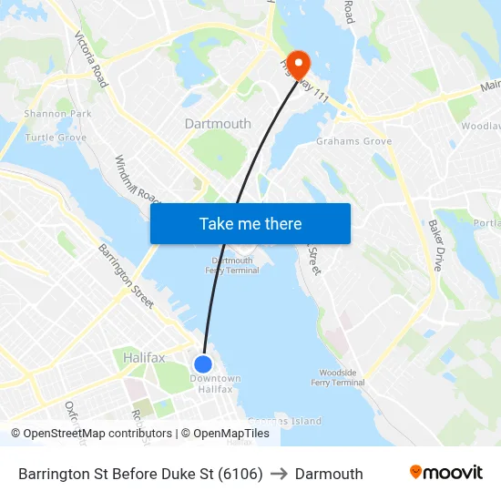 Barrington St Before Duke St (6106) to Darmouth map