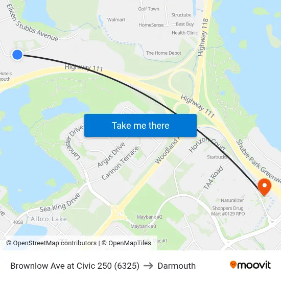 Brownlow Ave at Civic 250 (6325) to Darmouth map