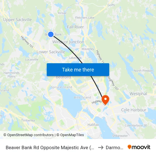 Beaver Bank Rd Opposite Majestic Ave (8754) to Darmouth map