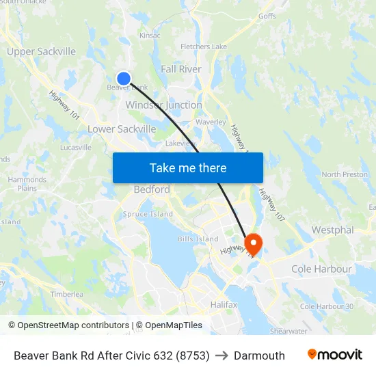 Beaver Bank Rd After Civic 632 (8753) to Darmouth map