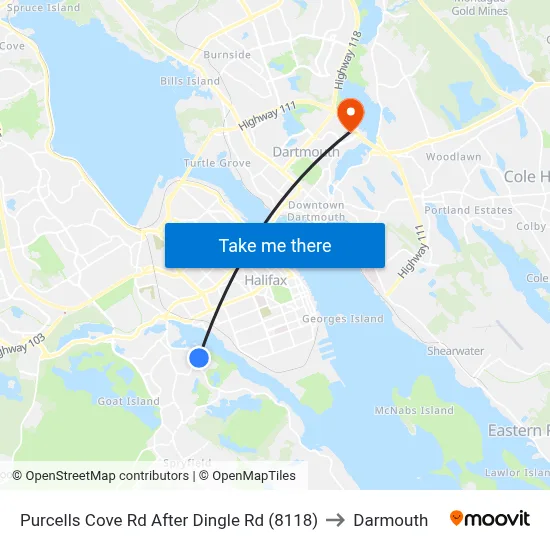 Purcells Cove Rd After Dingle Rd (8118) to Darmouth map