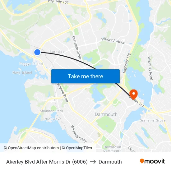 Akerley Blvd After Morris Dr (6006) to Darmouth map