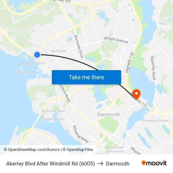 Akerley Blvd After Windmill Rd (6005) to Darmouth map