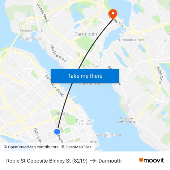 Robie St Opposite Binney St (8219) to Darmouth map