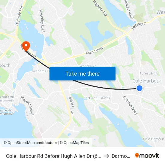 Cole Harbour Rd Before Hugh Allen Dr (6480) to Darmouth map
