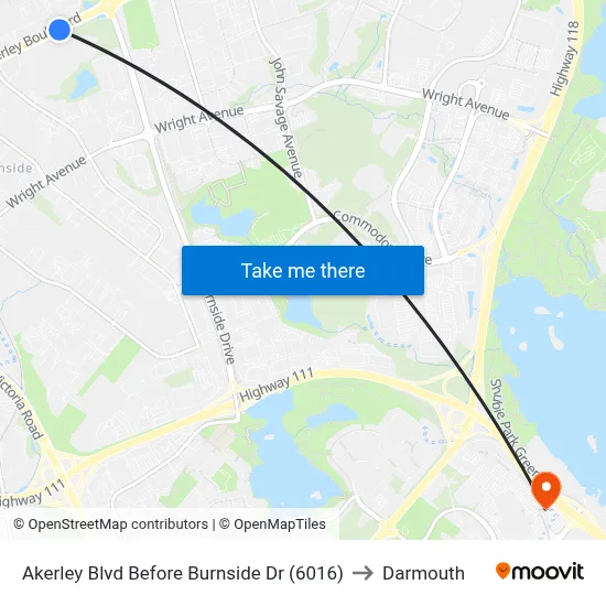 Akerley Blvd Before Burnside Dr (6016) to Darmouth map