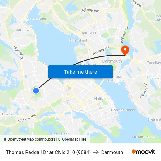 Thomas Raddall Dr at Civic 210 (9084) to Darmouth map