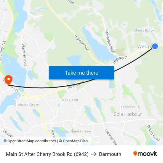 Main St After Cherry Brook Rd (6942) to Darmouth map
