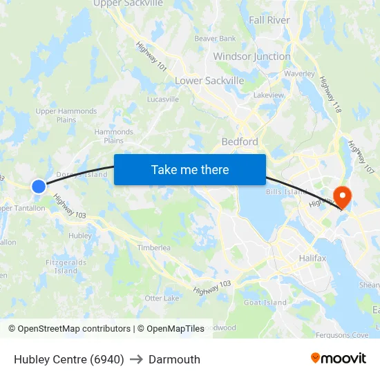 Hubley Centre (6940) to Darmouth map