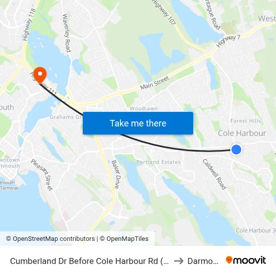 Cumberland Dr Before Cole Harbour Rd (6542) to Darmouth map