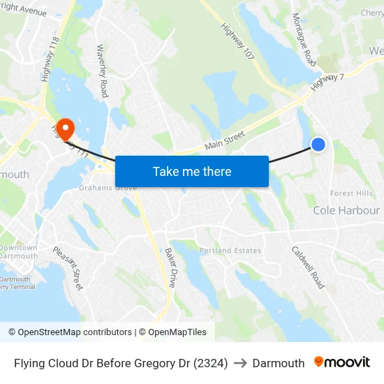 Flying Cloud Dr Before Gregory Dr (2324) to Darmouth map