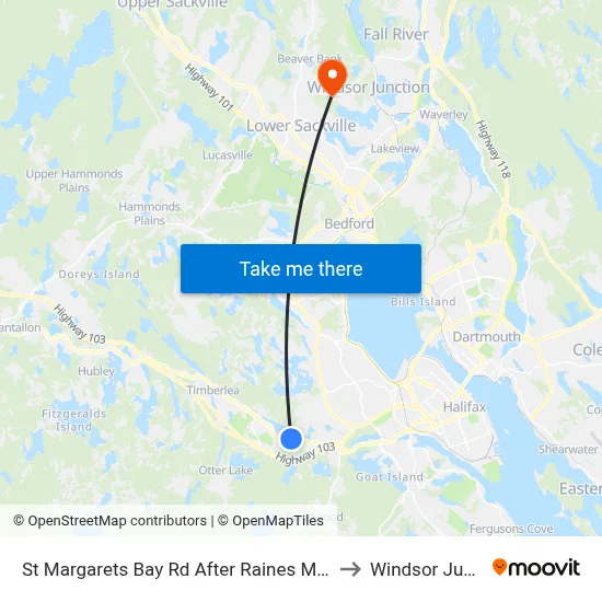St Margarets Bay Rd After Raines Mill Rd (2328) to Windsor Junction map