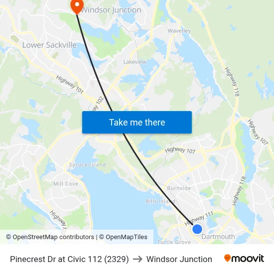 Pinecrest Dr at Civic 112 (2329) to Windsor Junction map