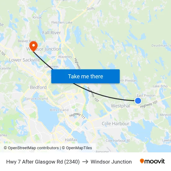 Hwy 7 After Glasgow Rd (2340) to Windsor Junction map