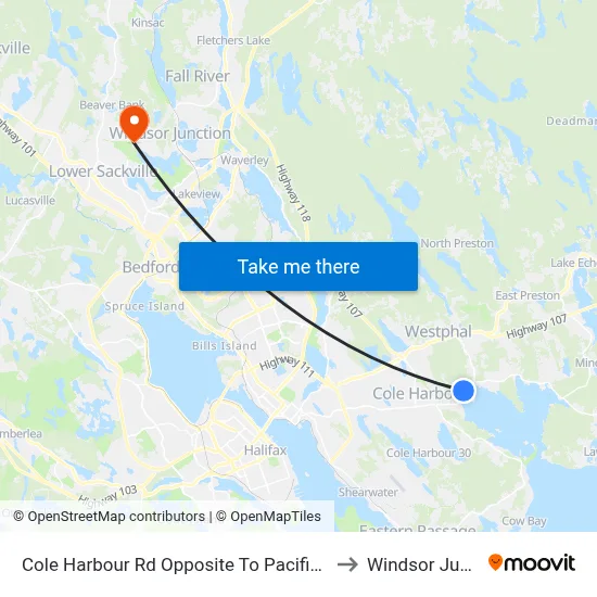 Cole Harbour Rd Opposite To Pacific Ave (2342) to Windsor Junction map