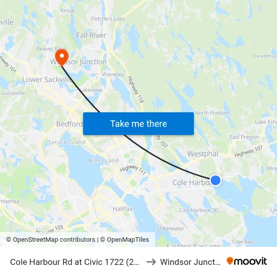 Cole Harbour Rd at Civic 1722 (2343) to Windsor Junction map