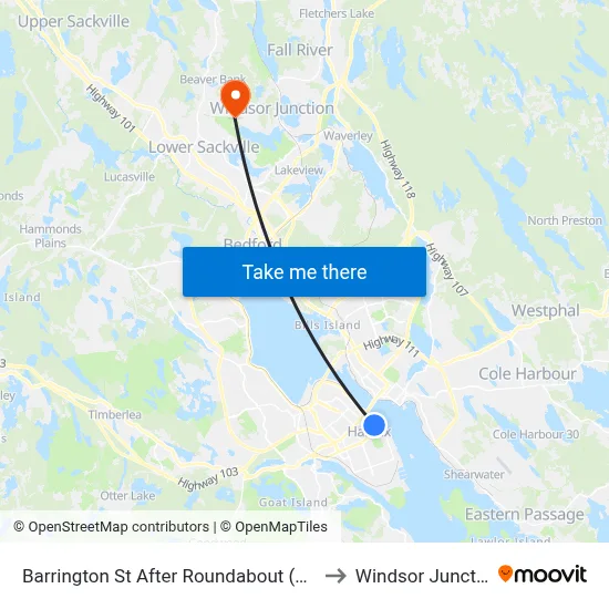 Barrington St After Roundabout (2344) to Windsor Junction map