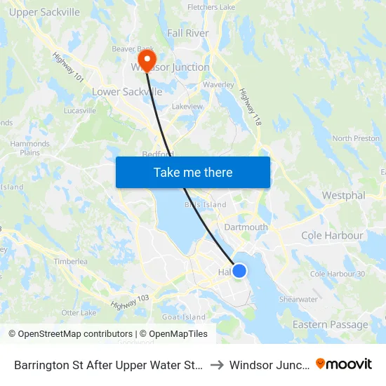 Barrington St After Upper Water St (2347) to Windsor Junction map