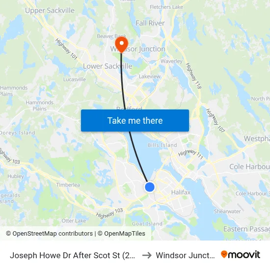 Joseph Howe Dr After Scot St (2325) to Windsor Junction map