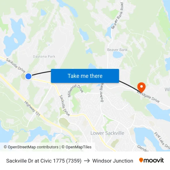 Sackville Dr at Civic 1775 (7359) to Windsor Junction map