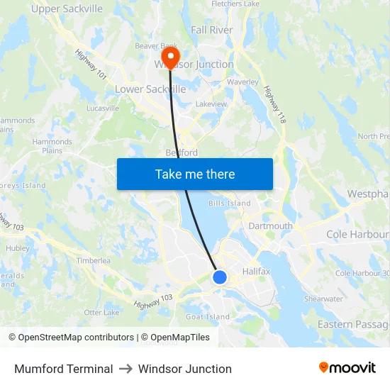 Mumford Terminal to Windsor Junction map