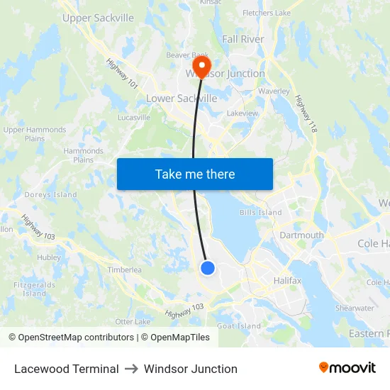 Lacewood Terminal to Windsor Junction map