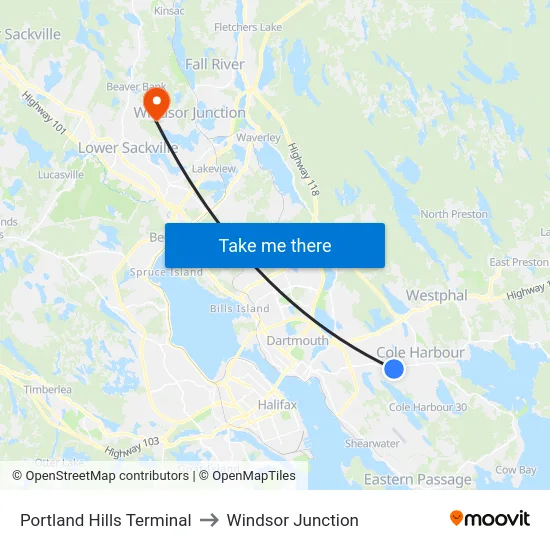 Portland Hills Terminal to Windsor Junction map
