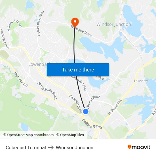 Cobequid Terminal to Windsor Junction map