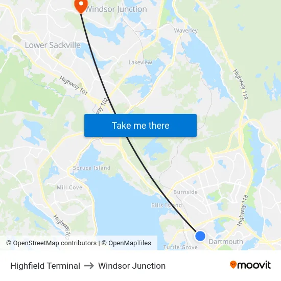 Highfield Terminal to Windsor Junction map