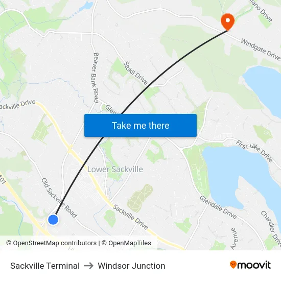 Sackville Terminal to Windsor Junction map