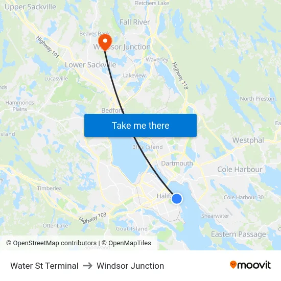 Water St Terminal to Windsor Junction map