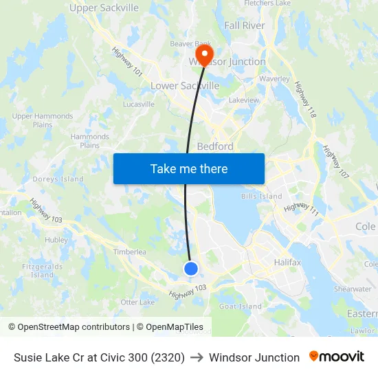 Susie Lake Cr at Civic 300 (2320) to Windsor Junction map