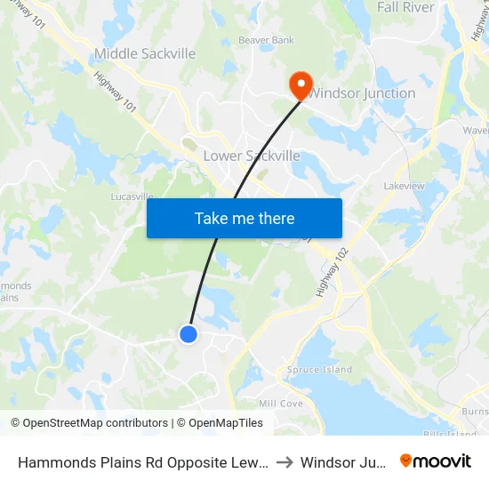 Hammonds Plains Rd Opposite Lewis Dr (2020) to Windsor Junction map